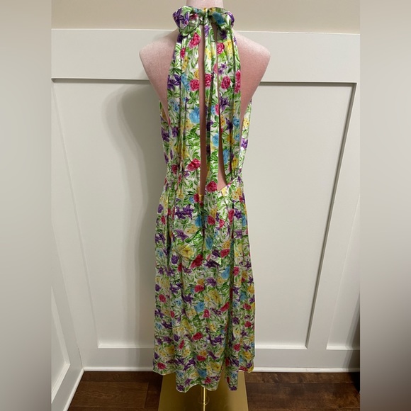 Les Reveries 100% Silk Rose Orchid Pleated Bow Maxi Dress Size 8 - Picture 8 of 13